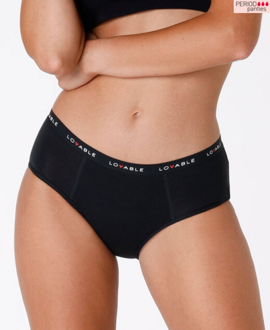 Culotte da ciclo lavabile flusso abbondante in cotone biologico certificato, nero