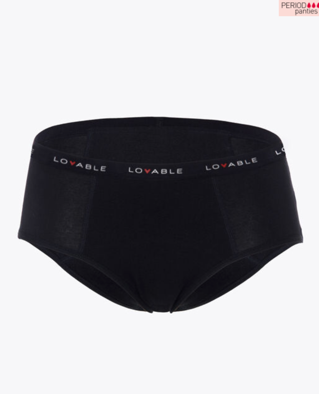 Culotte da ciclo lavabile flusso abbondante in cotone biologico certificato, nero
