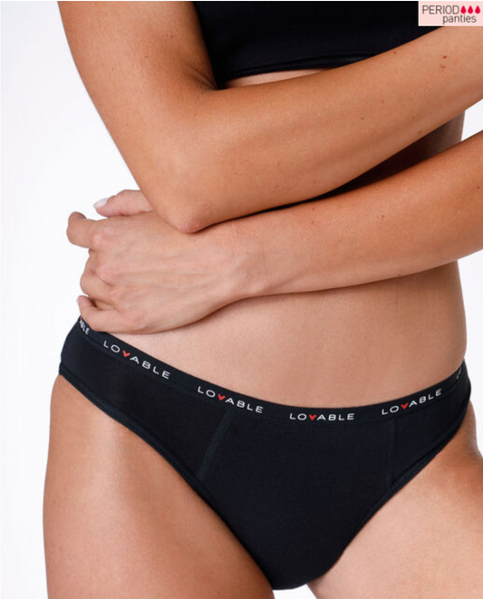 Slip da ciclo lavabile flusso abbondante in cotone biologico certificato, nero