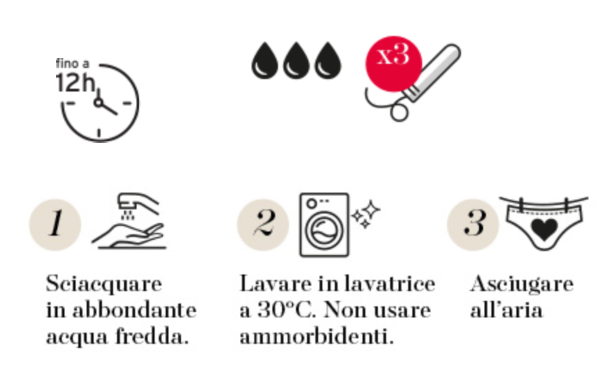Culotte da ciclo lavabile flusso abbondante in cotone biologico certificato, nero