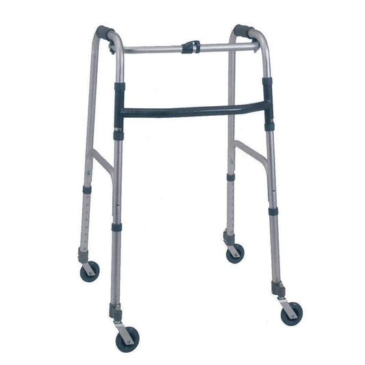 DEAMBULATORE FISSO PIEGHEVOLE CON QUATTRO RUOTE PIROETTANTI