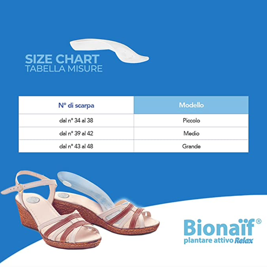 BIONAIF Plantare Attivo Relax anatomico per calzatura aperta e chiusa - aiuta la postura